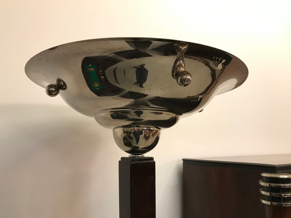 French Mid Century Chrome and Wood floor Lamp