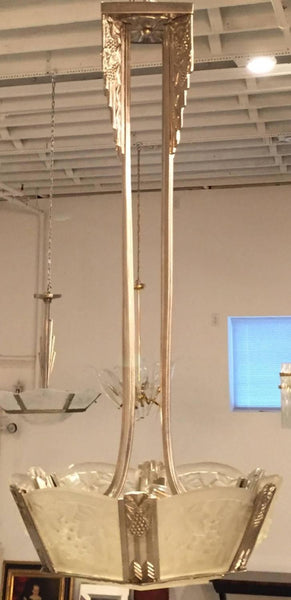 French Art Deco Grape Leaf Motif Chandelier