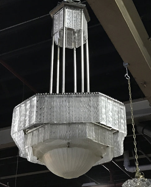 French Art Deco Geometric Chandelier Signed by G. Leleu