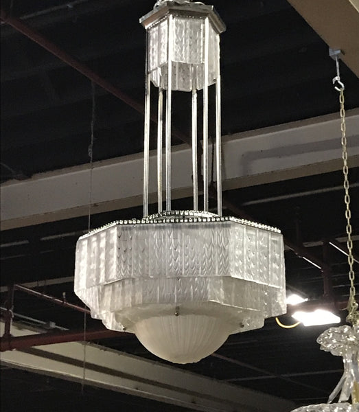 French Art Deco Geometric Chandelier Signed by G. Leleu