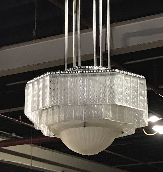 French Art Deco Geometric Chandelier Signed by G. Leleu