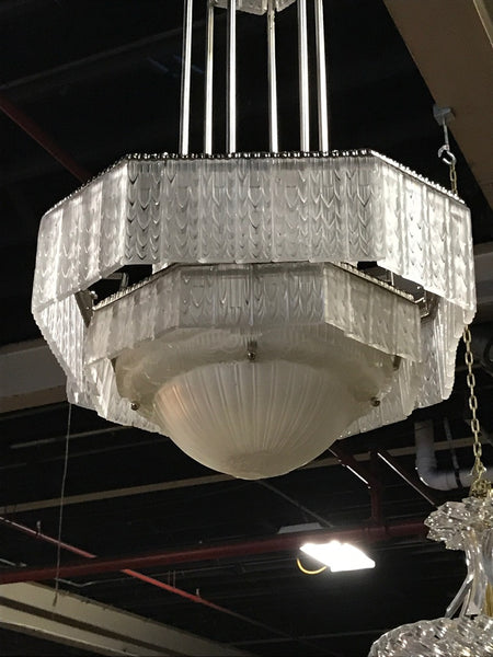 French Art Deco Geometric Chandelier Signed by G. Leleu