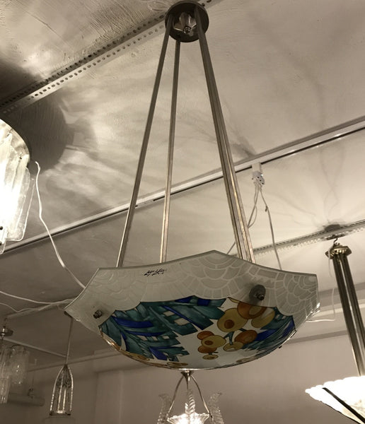 French Art Deco Chandelier Signed by Loys Lucha