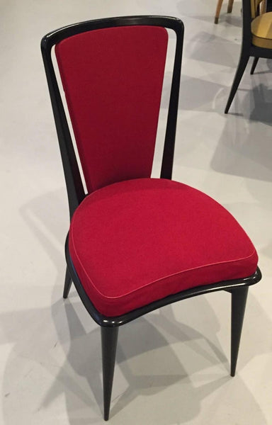 French Art Deco Black Lacquer Dining Chairs Set of Six