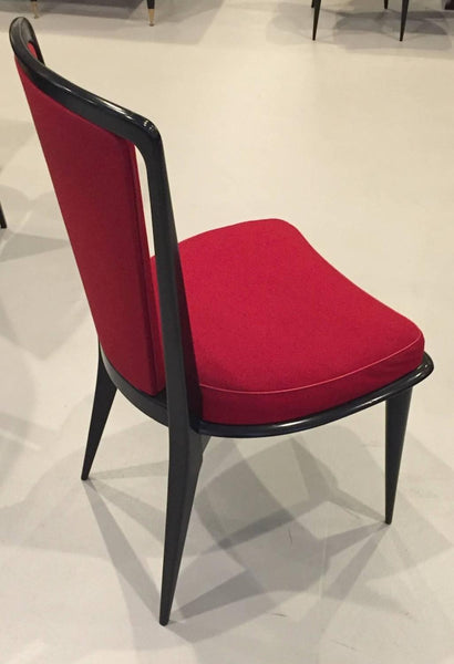 French Art Deco Black Lacquer Dining Chairs Set of Six