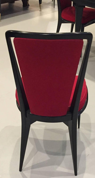 French Art Deco Black Lacquer Dining Chairs Set of Six