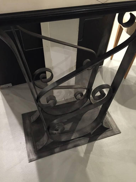 French Art Deco Parchment Black Lacquered Iron Base Dry Bar