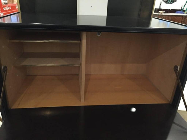 French Art Deco Parchment Black Lacquered Iron Base Dry Bar