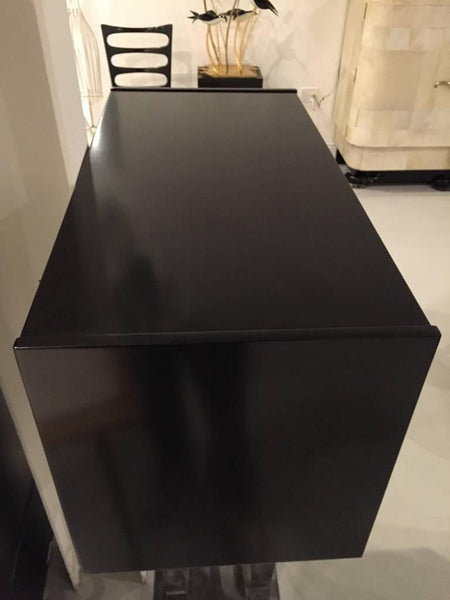 French Art Deco Parchment Black Lacquered Iron Base Dry Bar