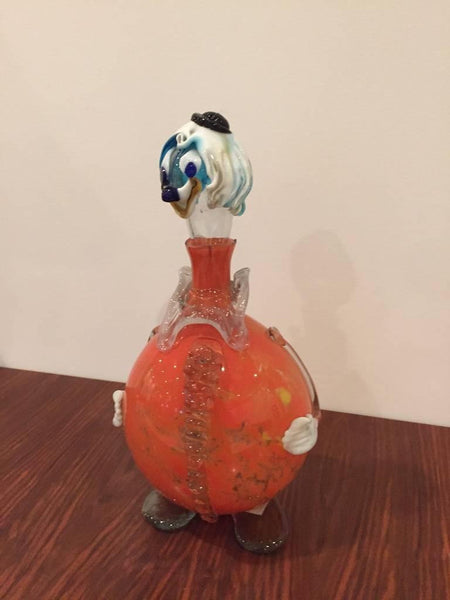 Italian Hand Blown “Murano” Glass Clown Decanter with Stopper