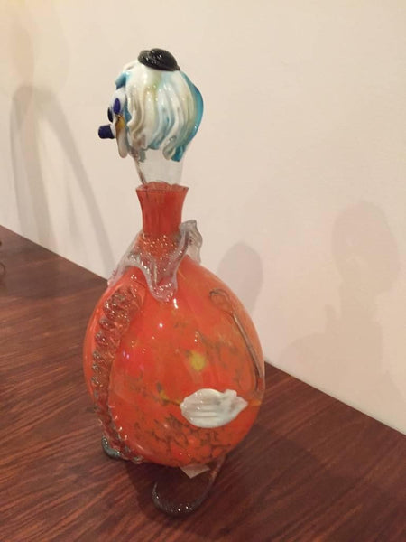Italian Hand Blown “Murano” Glass Clown Decanter with Stopper