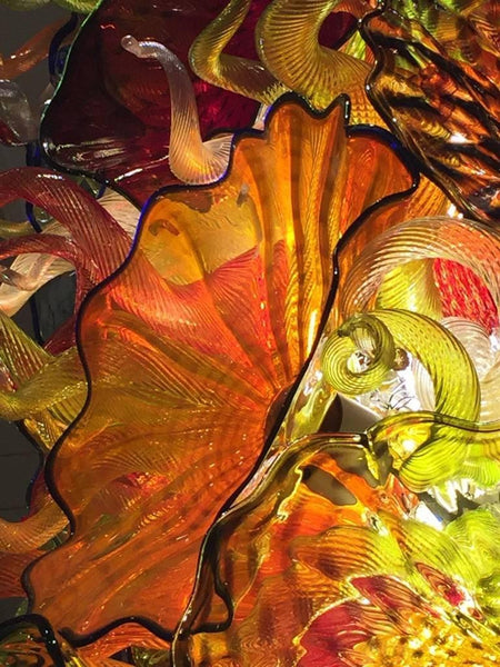 Handblown Glass Chandelier with Platters and Horns