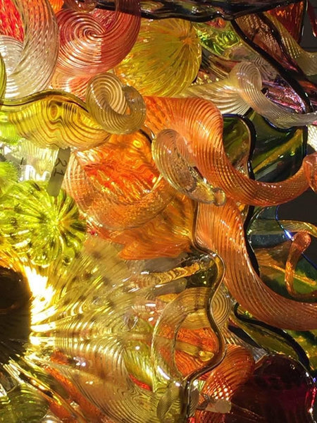 Handblown Glass Chandelier with Platters and Horns