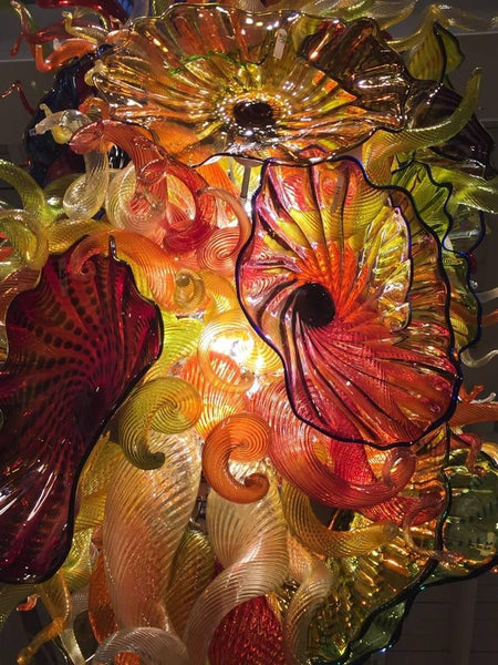 Handblown Glass Chandelier with Platters and Horns