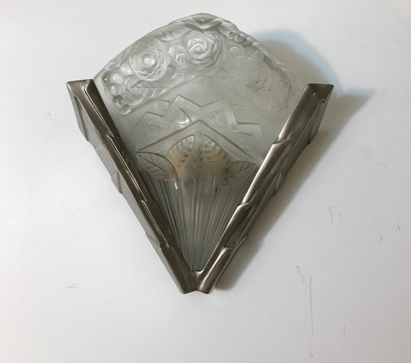 Pair of French Art Deco Wall Sconces Having Geometric Motif