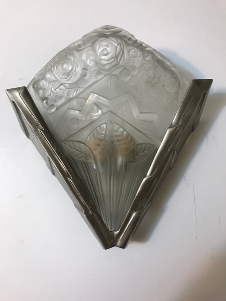 Pair of French Art Deco Wall Sconces Having Geometric Motif