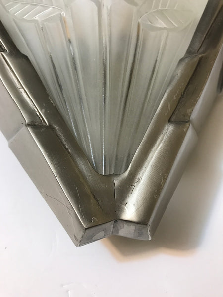 Pair of French Art Deco Wall Sconces Having Geometric Motif