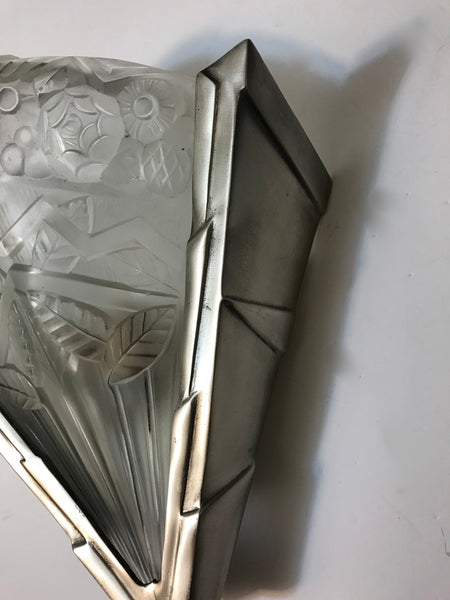 Pair of French Art Deco Wall Sconces Having Geometric Motif