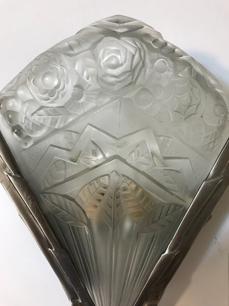 Pair of French Art Deco Wall Sconces Having Geometric Motif