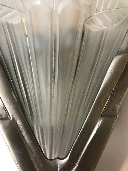 Pair of French Art Deco Wall Sconces Having Geometric Motif