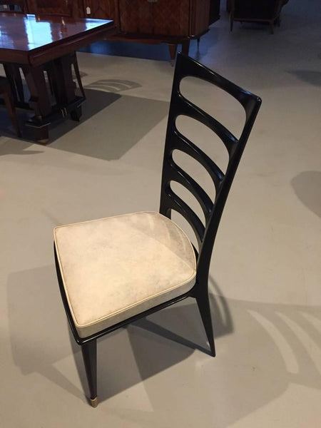 Set of Six French Art Deco Ebonized Dining Chairs, circa 1940s