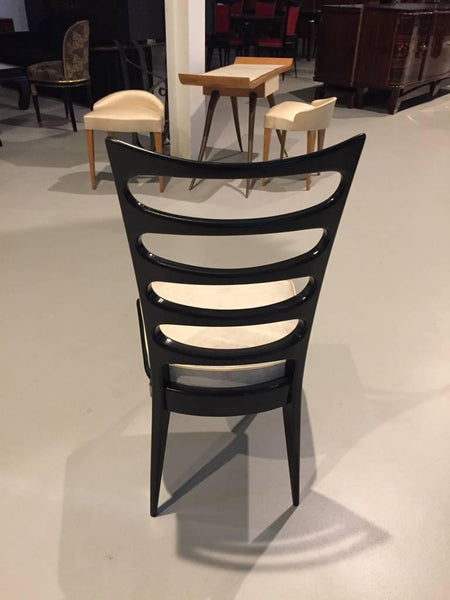 Set of Six French Art Deco Ebonized Dining Chairs, circa 1940s