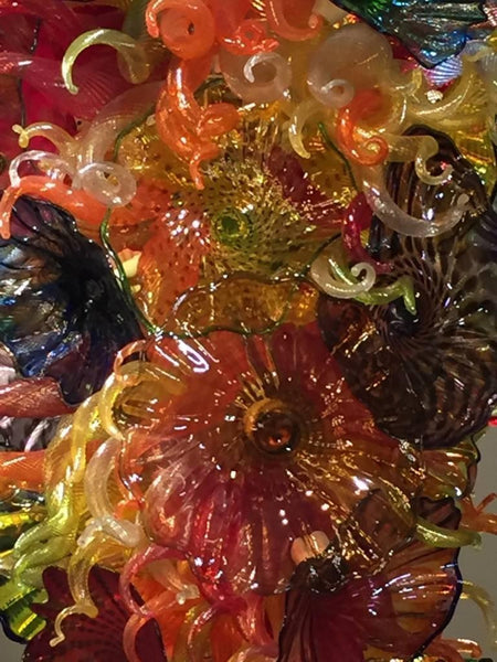 Handblown Glass Chandelier with Platters and Horns