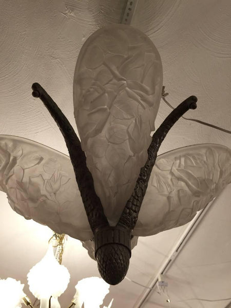 French Art Deco Floral Four-Panel Chandelier