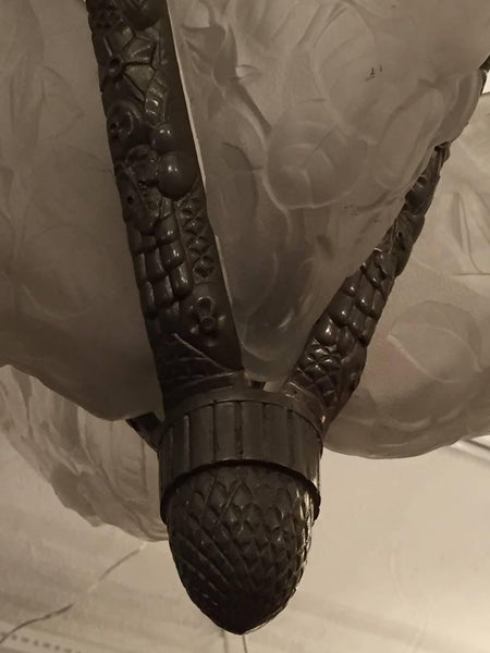 French Art Deco Floral Four-Panel Chandelier