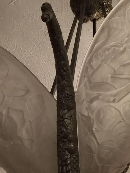French Art Deco Floral Four-Panel Chandelier