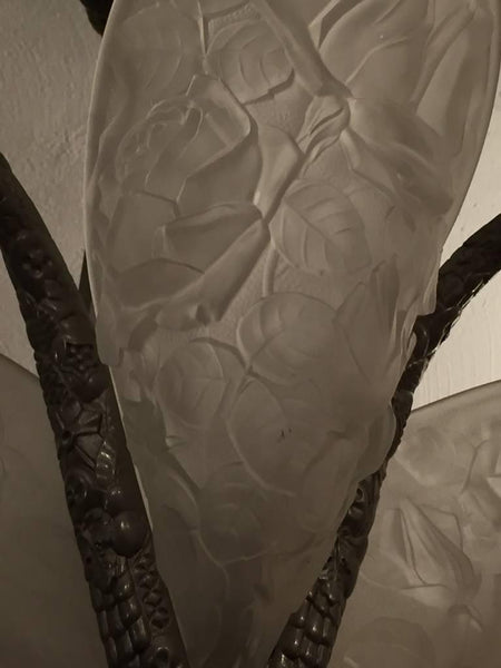 French Art Deco Floral Four-Panel Chandelier