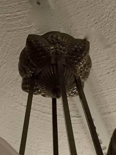 French Art Deco Floral Four-Panel Chandelier