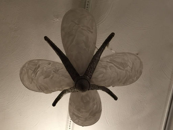 French Art Deco Floral Four-Panel Chandelier