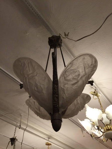 French Art Deco Floral Four-Panel Chandelier