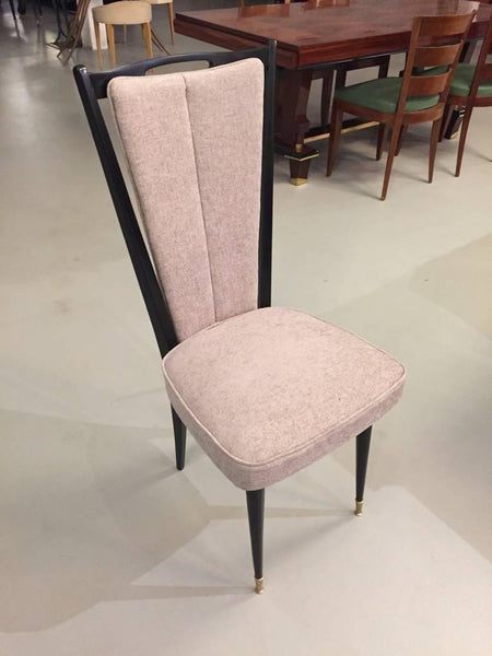 French Art Deco Black Lacquer Dining Chairs, Set of Six