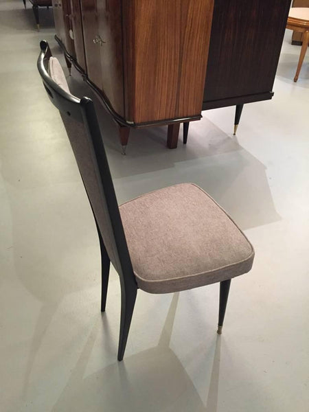 French Art Deco Black Lacquer Dining Chairs, Set of Six