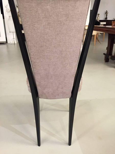 French Art Deco Black Lacquer Dining Chairs, Set of Six