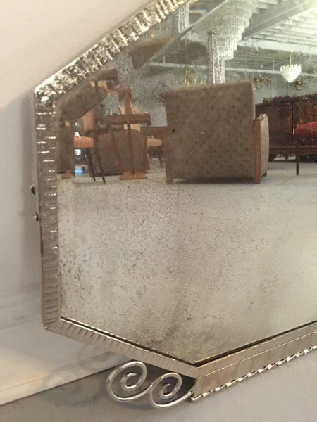 French Art Deco Nickel Plated Wall Mirror