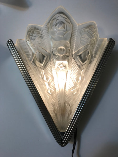 Pair of French Art Deco Geometric Sconces Signed by Noverdy