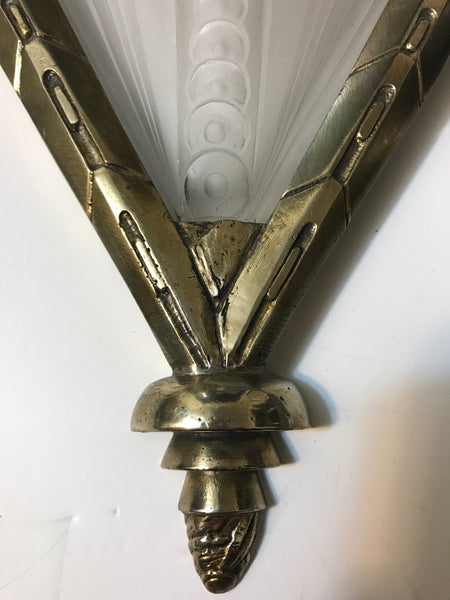 Pair of French Art Deco Geometric Sconces Signed by Muller Frères