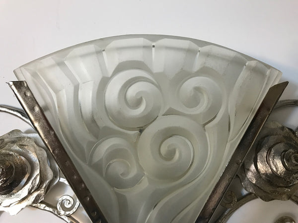 Pair of French Art Deco Wall Sconces by Degue