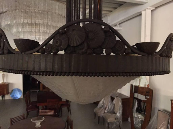 Wrought Iron Floral Motif French Art Deco Chandelier