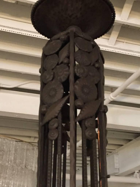 Wrought Iron Floral Motif French Art Deco Chandelier