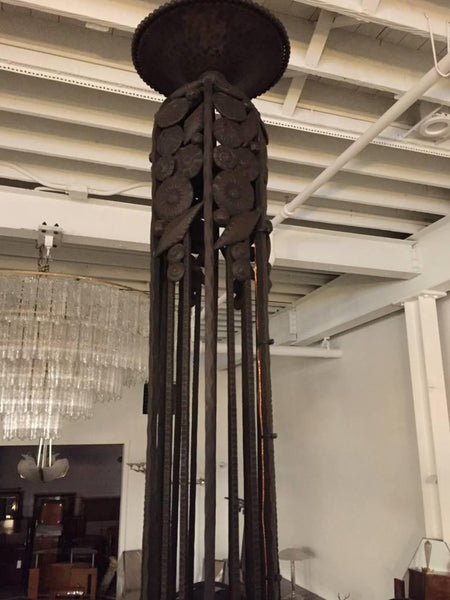 Wrought Iron Floral Motif French Art Deco Chandelier
