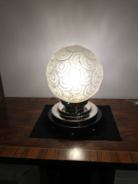 French Art Deco Table Lamp by Sabino with Geometric Motif