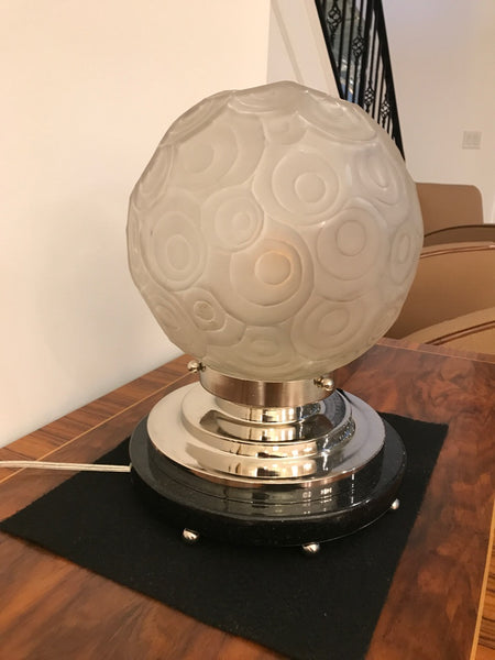 French Art Deco Table Lamp by Sabino with Geometric Motif