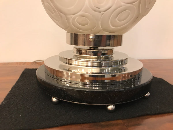 French Art Deco Table Lamp by Sabino with Geometric Motif