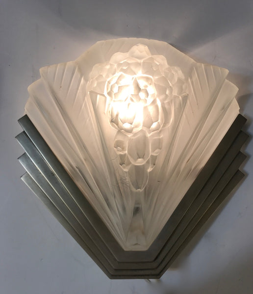 Pair of French Art Deco Signed Atelier Petitot Ribbed Wall Sconces