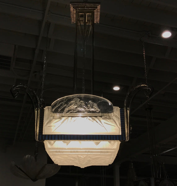 French Art Deco Geometric Chandelier Signed by Muller Freres Luneville