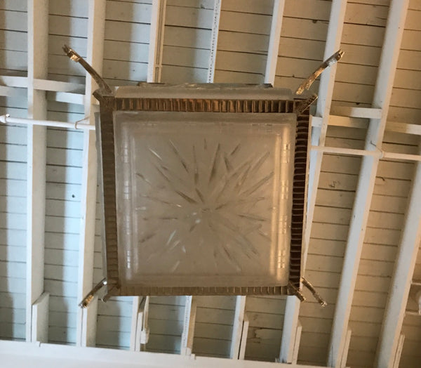 French Art Deco Geometric Chandelier Signed by Muller Freres Luneville